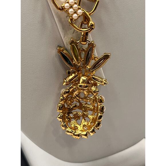 Ann Taylor Pearl Cluster Pineapple Green Rhinestone Gold Tone Long Necklace New - Picture 9 of 9